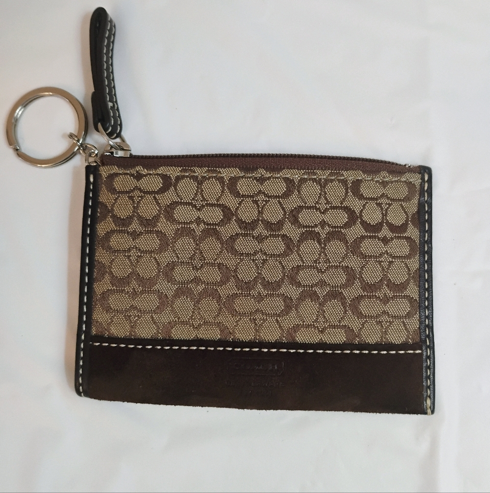 Coach Brown Patterned Wristlet/Coin pouch with Key Ring
